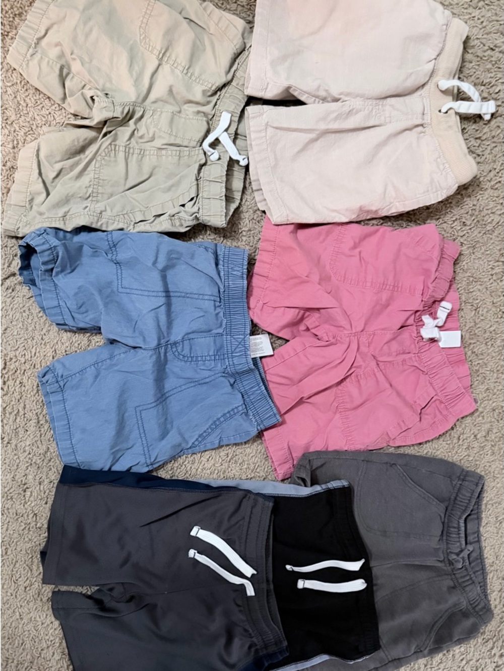 Kids Pull-On Shorts Pack - Pink, Blue, Beige, Gray, Black